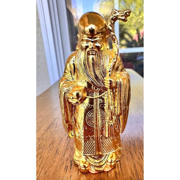 VTG Risis Singapore 24k Gold Plated  Fu Lu Shou Deities Ruler Figurines Set of 3 - Picture 4 of 12